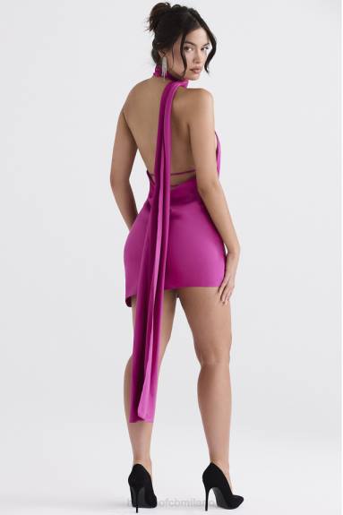 vestiario esso House of CB Abito aida asimmetrico con collo avvolgente rosa shocking X44T320