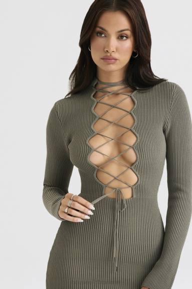 vestiario esso House of CB Abito con lacci in maglia di carciofo Jada X44T374