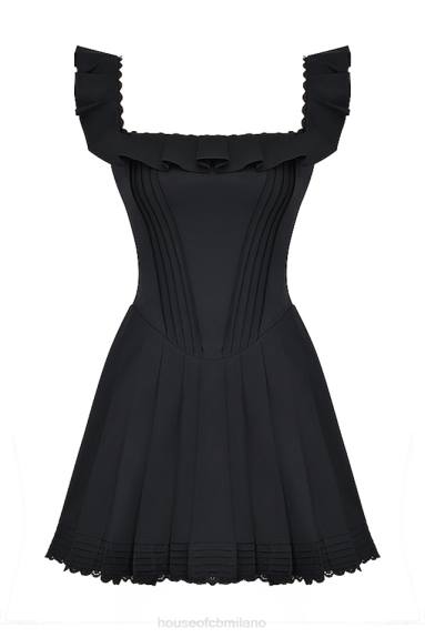 vestiario esso House of CB Abito plissettato Jemima nero con pin tuck X44T216