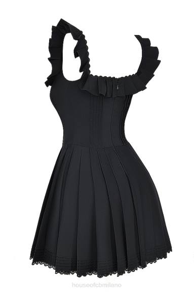 vestiario esso House of CB Abito plissettato Jemima nero con pin tuck X44T216