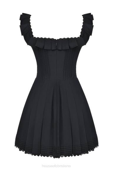 vestiario esso House of CB Abito plissettato Jemima nero con pin tuck X44T216
