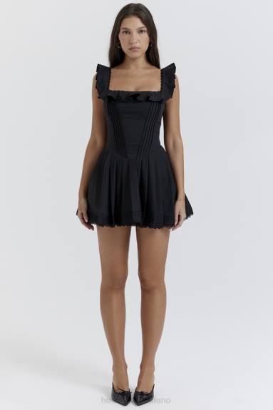 vestiario esso House of CB Abito plissettato Jemima nero con pin tuck X44T216