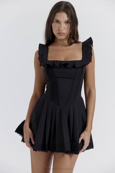 vestiario esso House of CB Abito plissettato Jemima nero con pin tuck X44T216