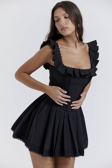 vestiario esso House of CB Abito plissettato Jemima nero con pin tuck X44T216