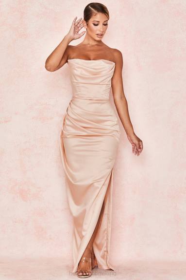 vestiario esso House of CB Abito senza spalline in raso champagne Adrienne X44T622