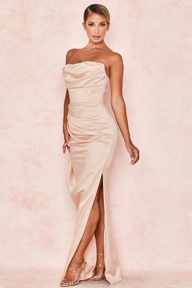 vestiario esso House of CB Abito senza spalline in raso champagne Adrienne X44T622