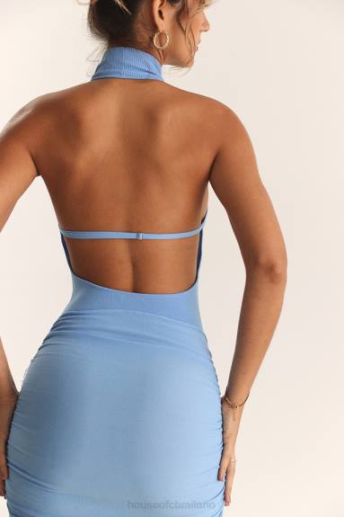 vestiario esso House of CB Anura morbido abito halter in maglia blu X44T198