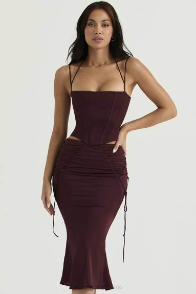 vestiario esso House of CB Gonna midi con lacci in raso vino Sidonie X44T376