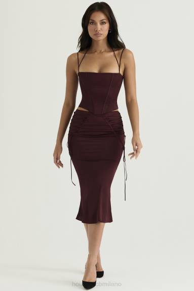 vestiario esso House of CB Gonna midi con lacci in raso vino Sidonie X44T376