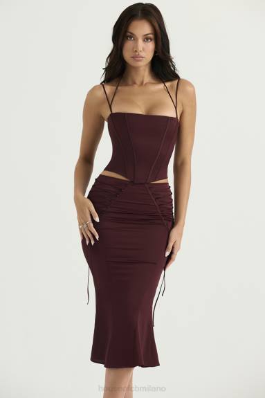 vestiario esso House of CB Gonna midi con lacci in raso vino Sidonie X44T376
