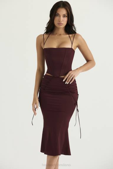vestiario esso House of CB Gonna midi con lacci in raso vino Sidonie X44T376