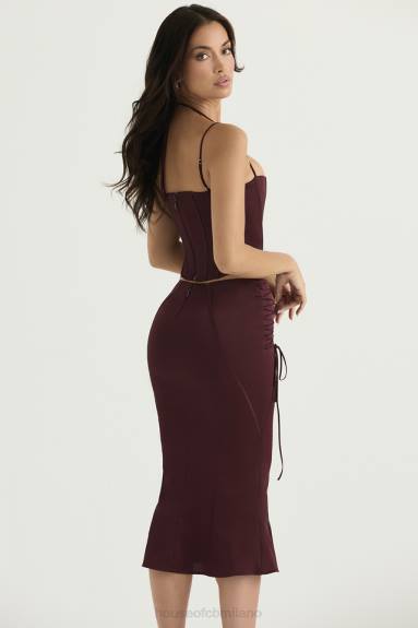 vestiario esso House of CB Gonna midi con lacci in raso vino Sidonie X44T376