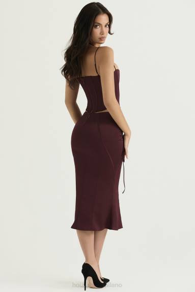 vestiario esso House of CB Gonna midi con lacci in raso vino Sidonie X44T376