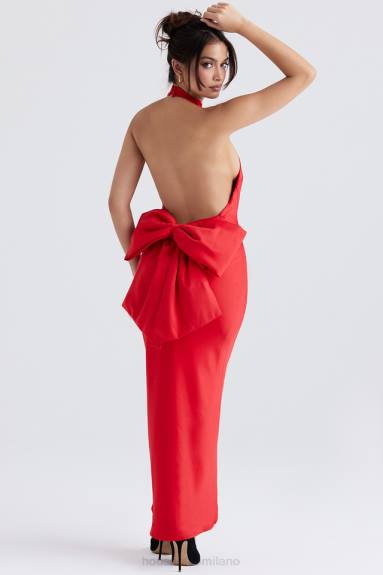 vestiario esso House of CB Ilaria vestito con scollo all'americana con fiocco rosso X44T349