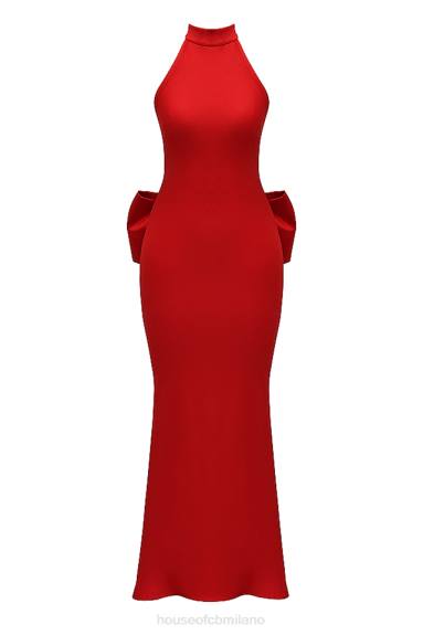 vestiario esso House of CB Ilaria vestito con scollo all'americana con fiocco rosso X44T349