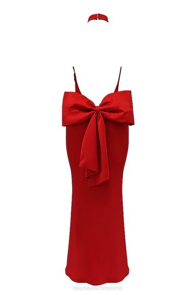 vestiario esso House of CB Ilaria vestito con scollo all'americana con fiocco rosso X44T349