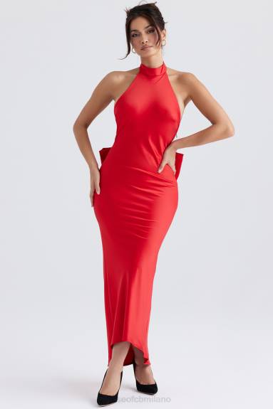 vestiario esso House of CB Ilaria vestito con scollo all'americana con fiocco rosso X44T349