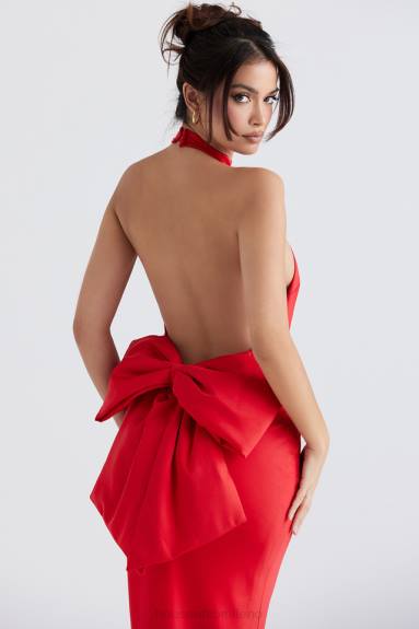 vestiario esso House of CB Ilaria vestito con scollo all'americana con fiocco rosso X44T349