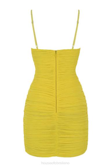 vestiario esso House of CB Mistress Rocks Spotlight Abito a rete con scollo profondo color limone X44T578