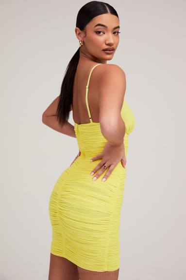 vestiario esso House of CB Mistress Rocks Spotlight Abito a rete con scollo profondo color limone X44T578