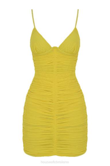 vestiario esso House of CB Mistress Rocks Spotlight Abito a rete con scollo profondo color limone X44T578