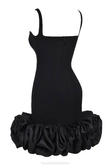 vestiario esso House of CB vestito lilou nero con volant sull'orlo X44T330