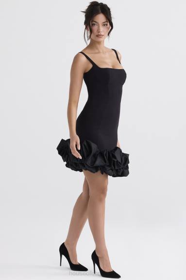 vestiario esso House of CB vestito lilou nero con volant sull'orlo X44T330