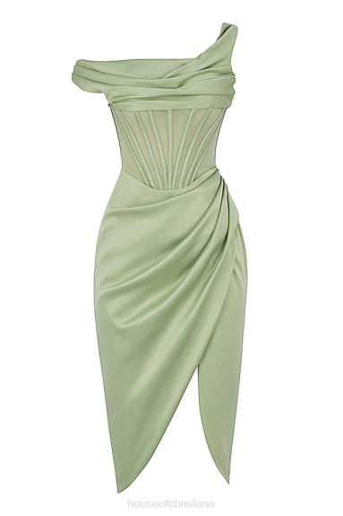 vestiario esso House of CB Abito corsetto midi con drappeggio asimmetrico pistacchio di Lulu X44T559