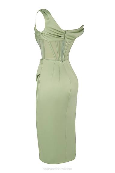 vestiario esso House of CB Abito corsetto midi con drappeggio asimmetrico pistacchio di Lulu X44T559