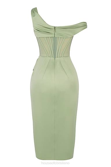 vestiario esso House of CB Abito corsetto midi con drappeggio asimmetrico pistacchio di Lulu X44T559