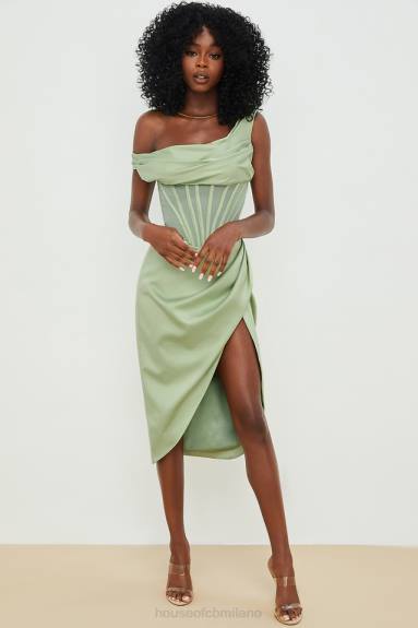 vestiario esso House of CB Abito corsetto midi con drappeggio asimmetrico pistacchio di Lulu X44T559
