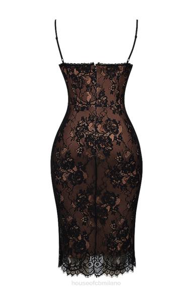 vestiario esso House of CB Abito midi Escala in pizzo nero X44T125