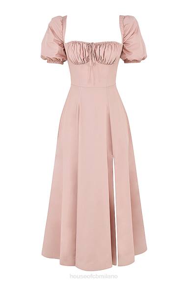 vestiario esso House of CB Abito midi Tallulah con maniche a sbuffo color cipria X44T486