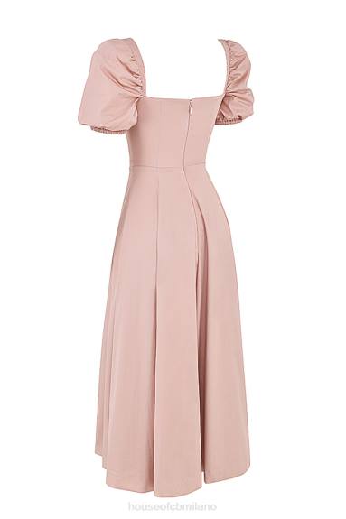 vestiario esso House of CB Abito midi Tallulah con maniche a sbuffo color cipria X44T486