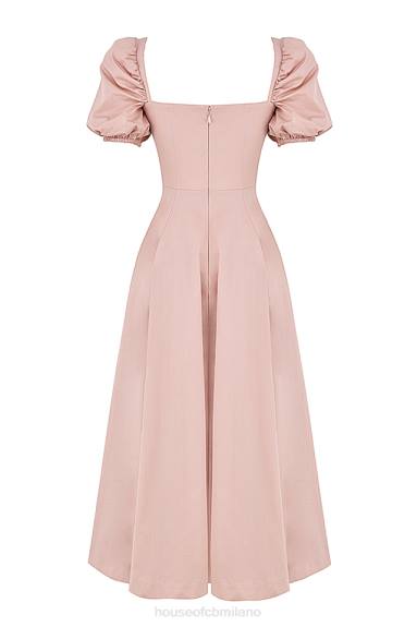 vestiario esso House of CB Abito midi Tallulah con maniche a sbuffo color cipria X44T486
