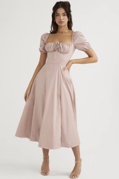 vestiario esso House of CB Abito midi Tallulah con maniche a sbuffo color cipria X44T486