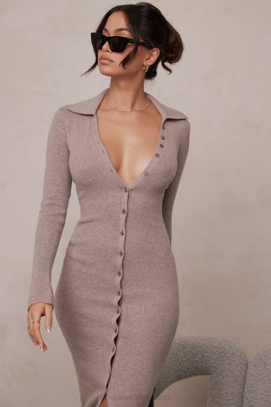 vestiario esso House of CB Abito midi Yvette in maglia di cashmere beige X44T311