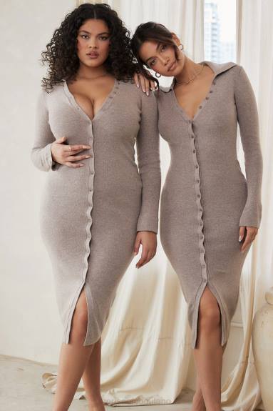 vestiario esso House of CB Abito midi Yvette in maglia di cashmere beige X44T311
