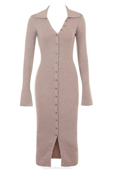 vestiario esso House of CB Abito midi Yvette in maglia di cashmere beige X44T311