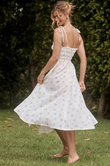 vestiario esso House of CB Abito midi arricciato floreale avorio Christabel X44T555