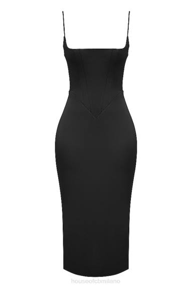 vestiario esso House of CB Abito midi con corsetto a punta in raso nero Anais X44T489