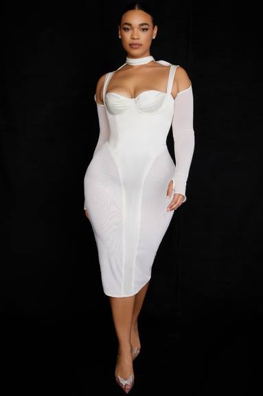 vestiario esso House of CB Abito midi con corsetto avorio Talika X44T518