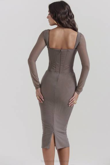 vestiario esso House of CB Abito midi con corsetto color moka safran X44T118