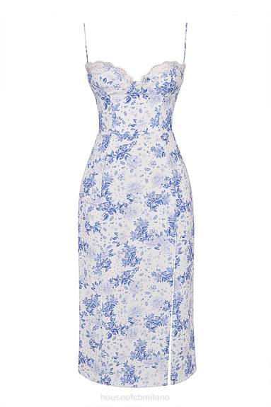 vestiario esso House of CB Abito midi con corsetto con stampa blu Charlotte X44T268