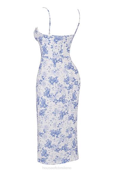vestiario esso House of CB Abito midi con corsetto con stampa blu Charlotte X44T268