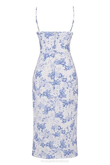 vestiario esso House of CB Abito midi con corsetto con stampa blu Charlotte X44T268