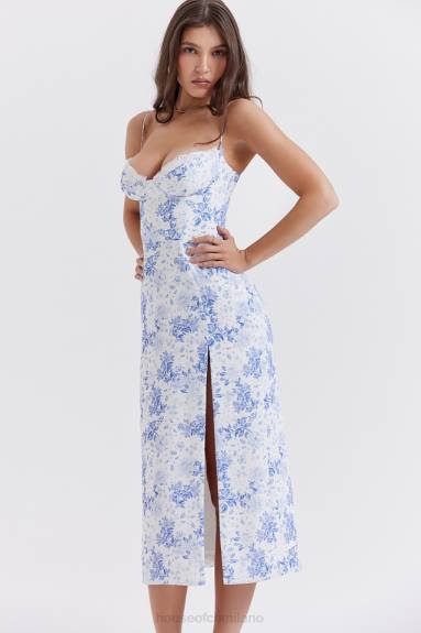 vestiario esso House of CB Abito midi con corsetto con stampa blu Charlotte X44T268