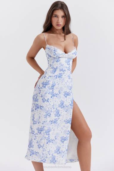 vestiario esso House of CB Abito midi con corsetto con stampa blu Charlotte X44T268