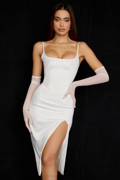 vestiario esso House of CB Abito midi con corsetto in raso avorio Casimira X44T522