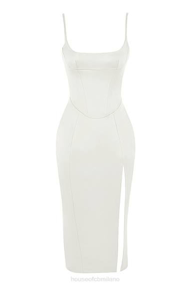 vestiario esso House of CB Abito midi con corsetto in raso avorio Casimira X44T522